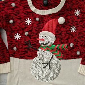 United States Sweaters Embellished Snowman Sweater Sequins Pom Poms S